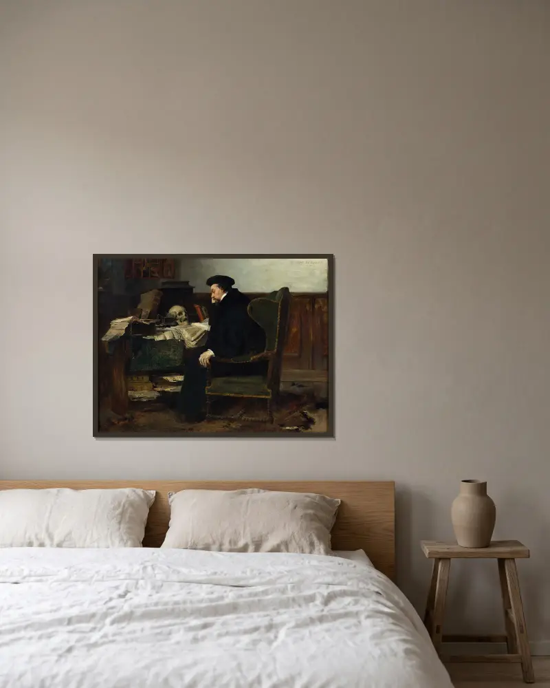 In seine Studien vertieft von Eilif Peterssen gerahmt an einer Wand