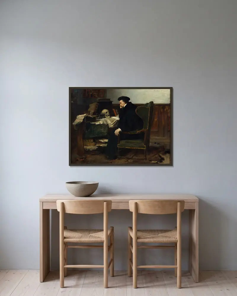 In seine Studien vertieft von Eilif Peterssen gerahmt an einer Wand