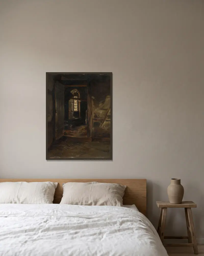 Interiér z kravína, Eilif Peterssen v rámu na stěně