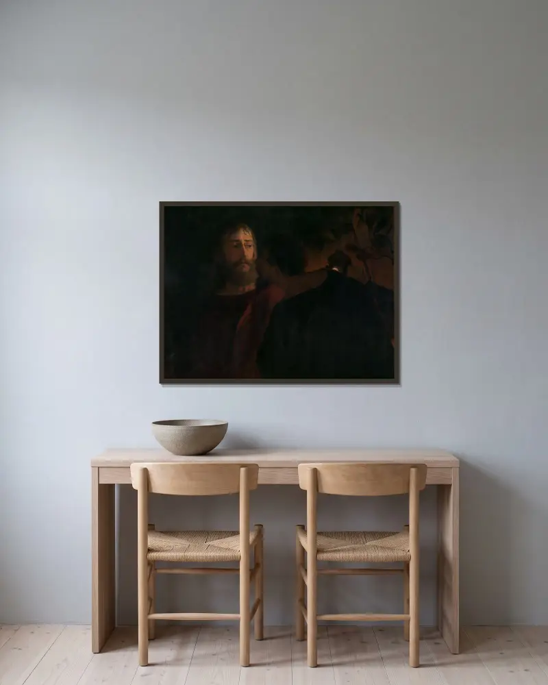Judas Iskariot av Eilif Peterssen inramad på en vägg