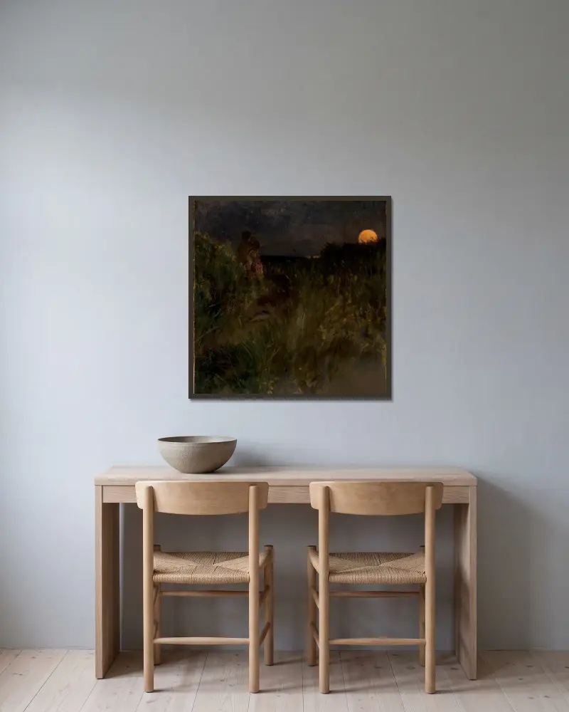 Moonrise over the dunes av Eilif Peterssen inramad på en vägg