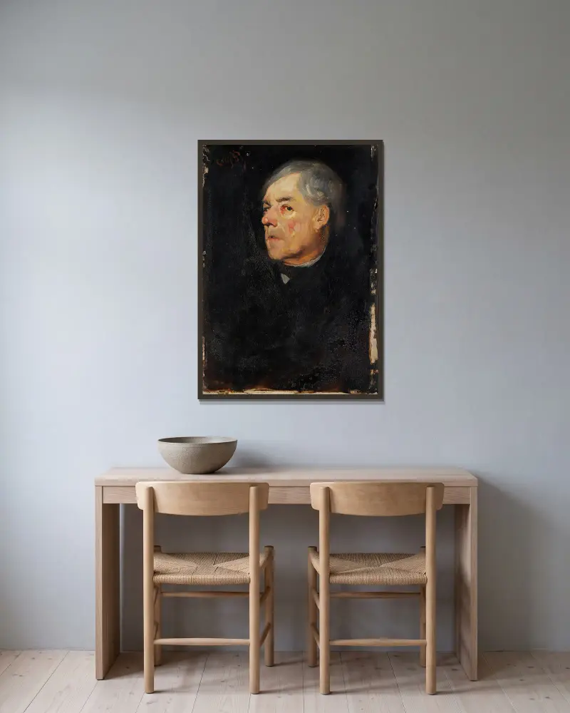 Study of an old Man av Eilif Peterssen inramad på en vägg