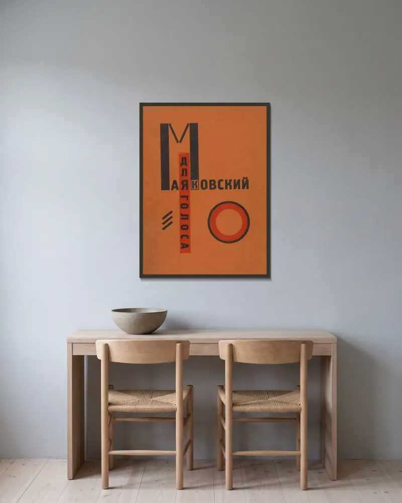 Dli︠a︡ golosa Pl.01 av El Lissitzky inramad på en vägg