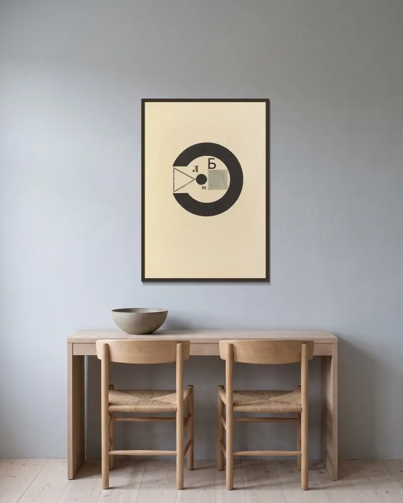 Dli︠a︡ golosa Pl.03 av El Lissitzky inramad på en vägg
