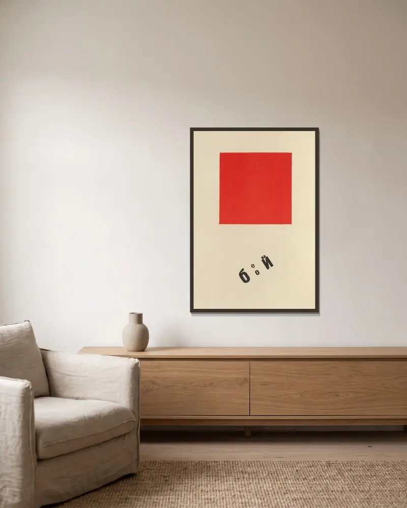 Dli︠a︡ golosa Pl.06 av El Lissitzky inramad på en vägg