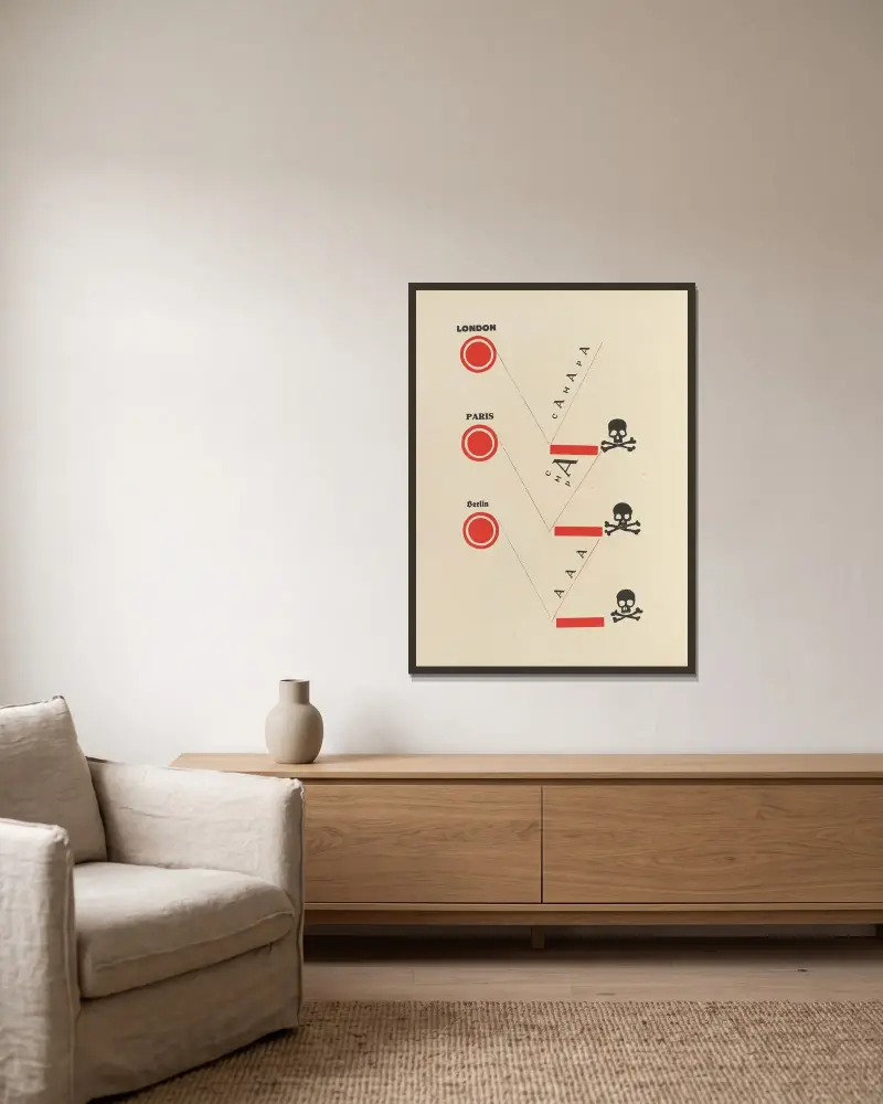 Dli︠a︡ golosa Pl.09 av El Lissitzky inramad på en vägg
