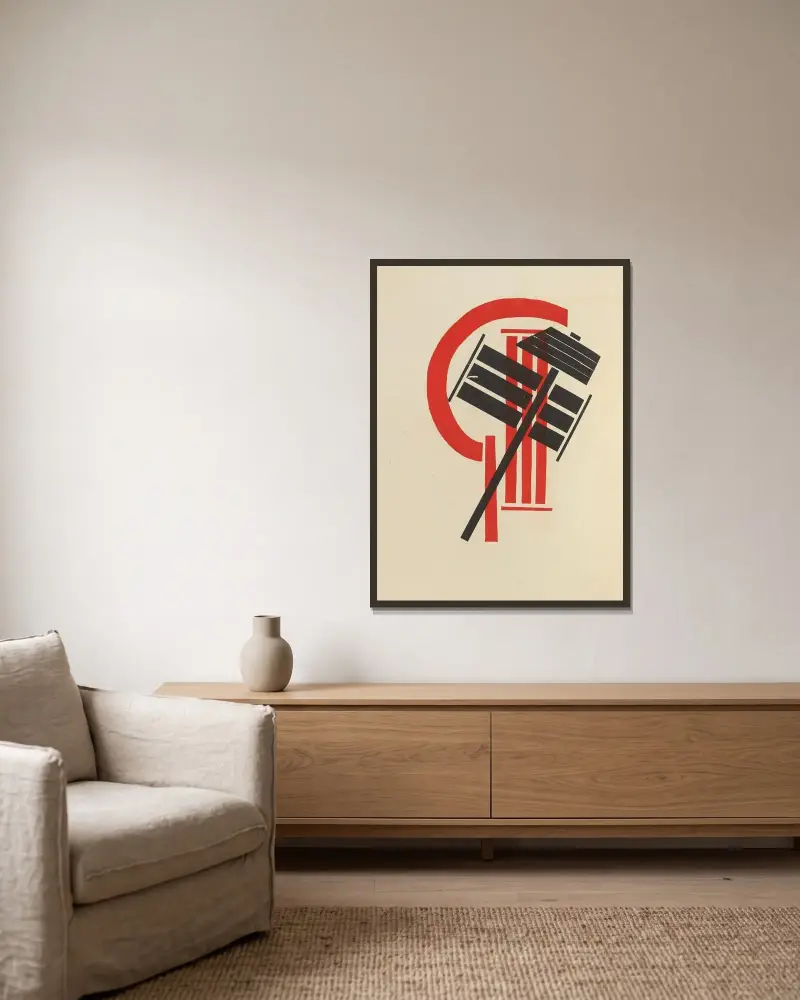 Dli︠a︡ golosa Pl.12 av El Lissitzky inramad på en vägg