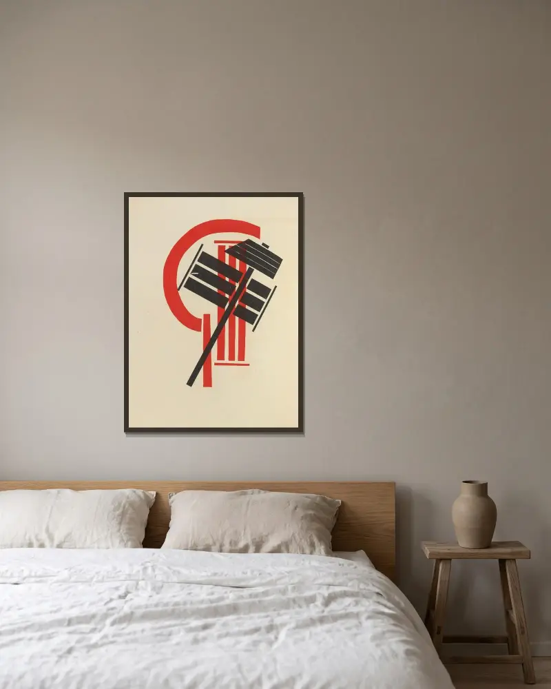 Dli︠a︡ golosa Pl.12 av El Lissitzky inramad på en vägg