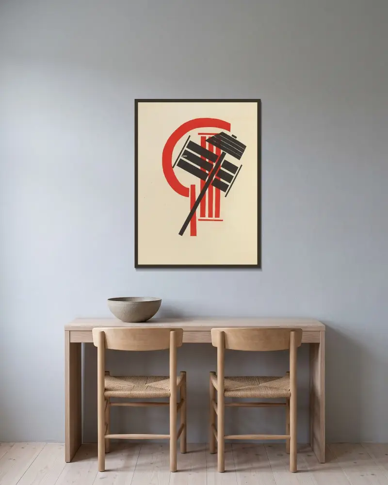 Dli︠a︡ golosa Pl.12 av El Lissitzky inramad på en vägg