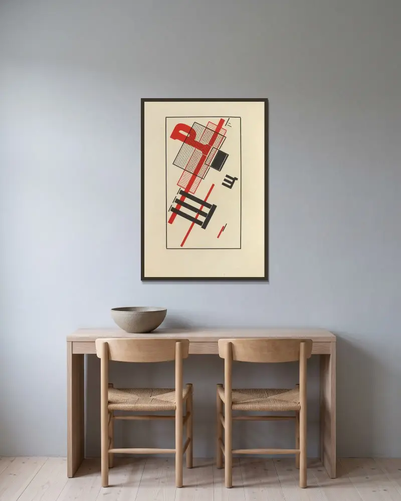 För rösten Pl.14 av El Lissitzky inramad på en vägg
