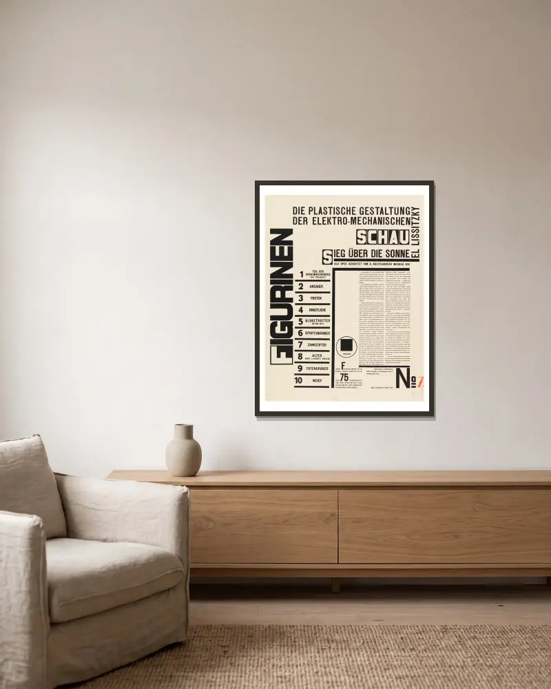 Figurinen – Titelseite von El Lissitzky gerahmt an einer Wand