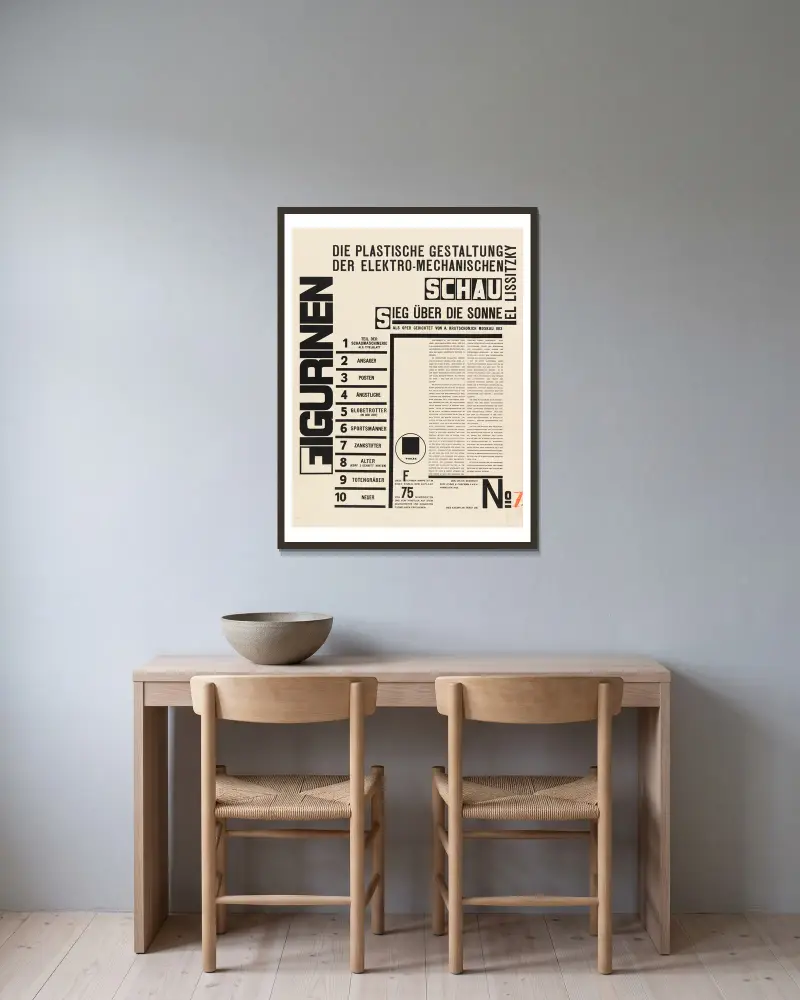 Figurinen – Titelseite von El Lissitzky gerahmt an einer Wand