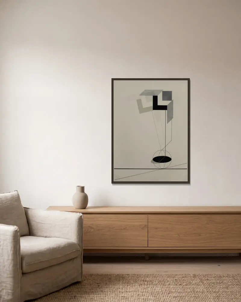 Kestnermappe Proun, Rob. Levnis and Chapman GmbH Hannover #2 av El Lissitzky inramad på en vägg