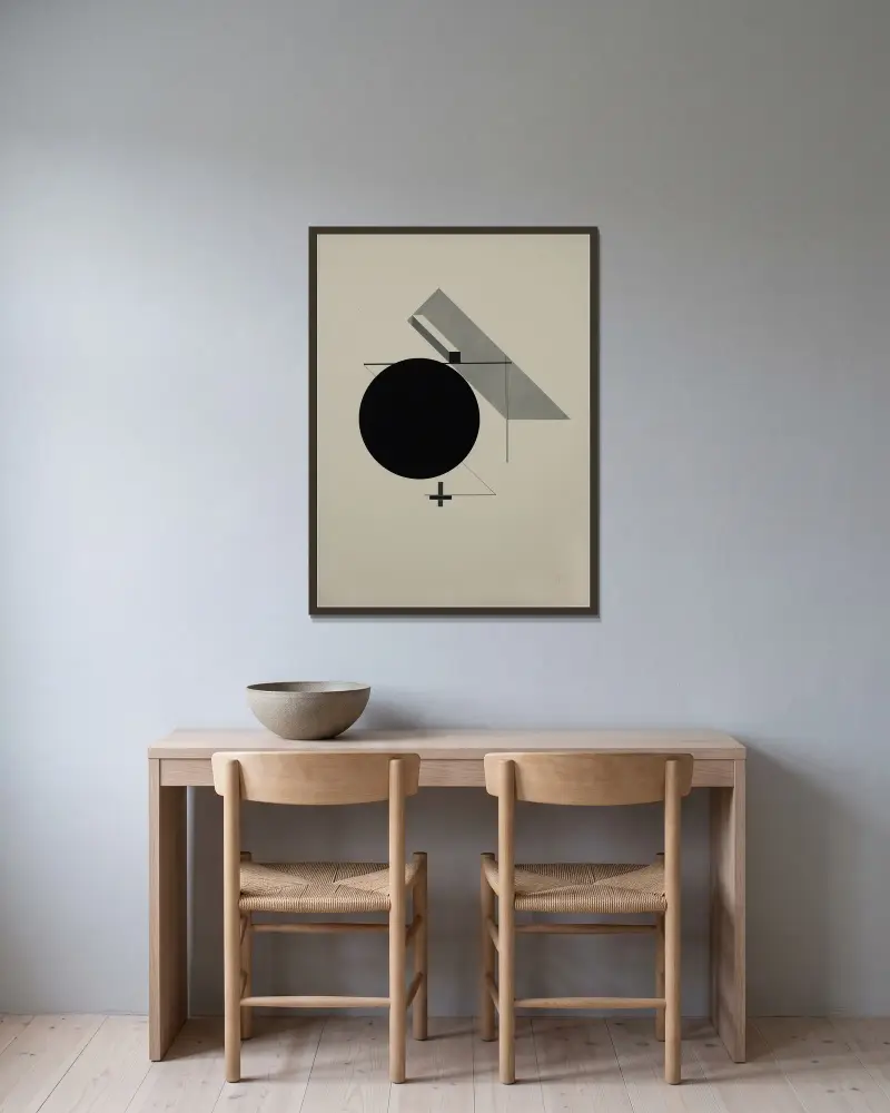 Kestnermappe Proun, Rob. Levnis and Chapman GmbH Hannover #5 av El Lissitzky inramad på en vägg