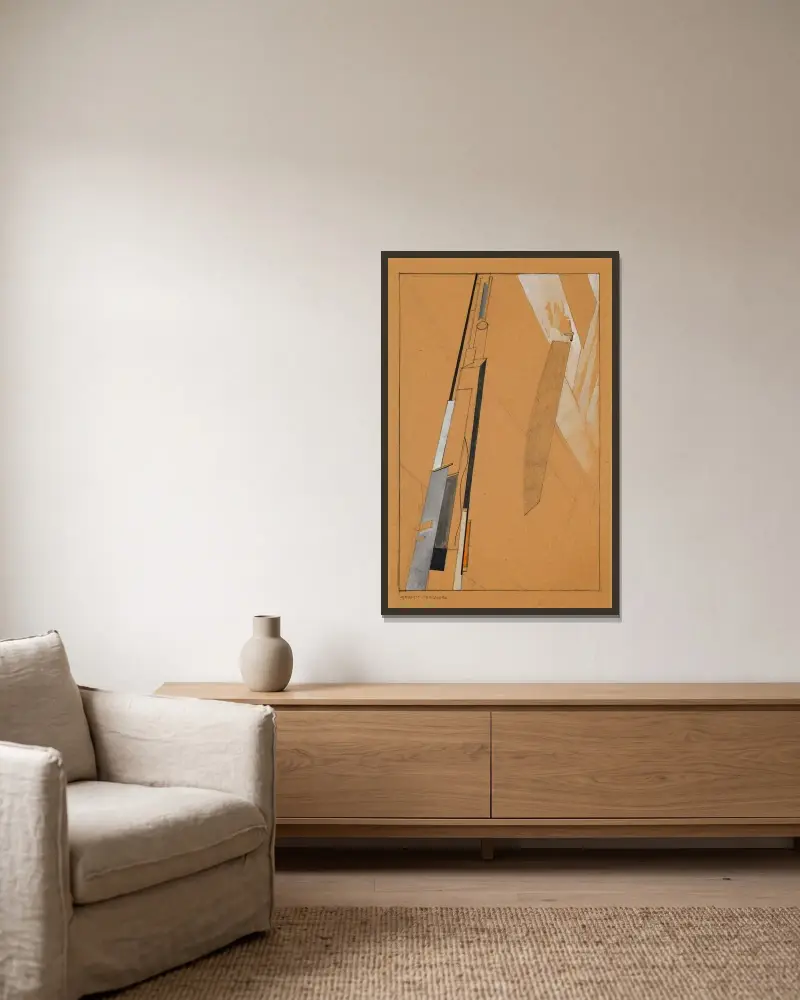 Preliminär studie för 'Proun 2 D' av El Lissitzky inramad på en vägg