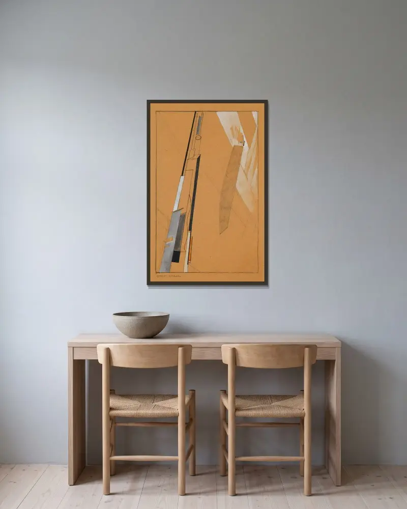 Preliminär studie för 'Proun 2 D' av El Lissitzky inramad på en vägg