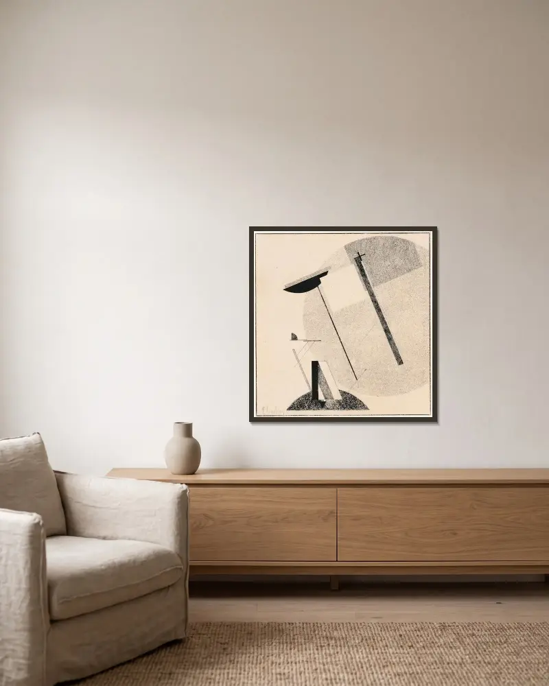 Proun 3A av El Lissitzky inramad på en vägg