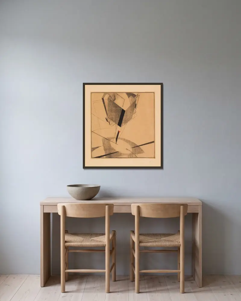 Proun 5A av El Lissitzky inramad på en vägg