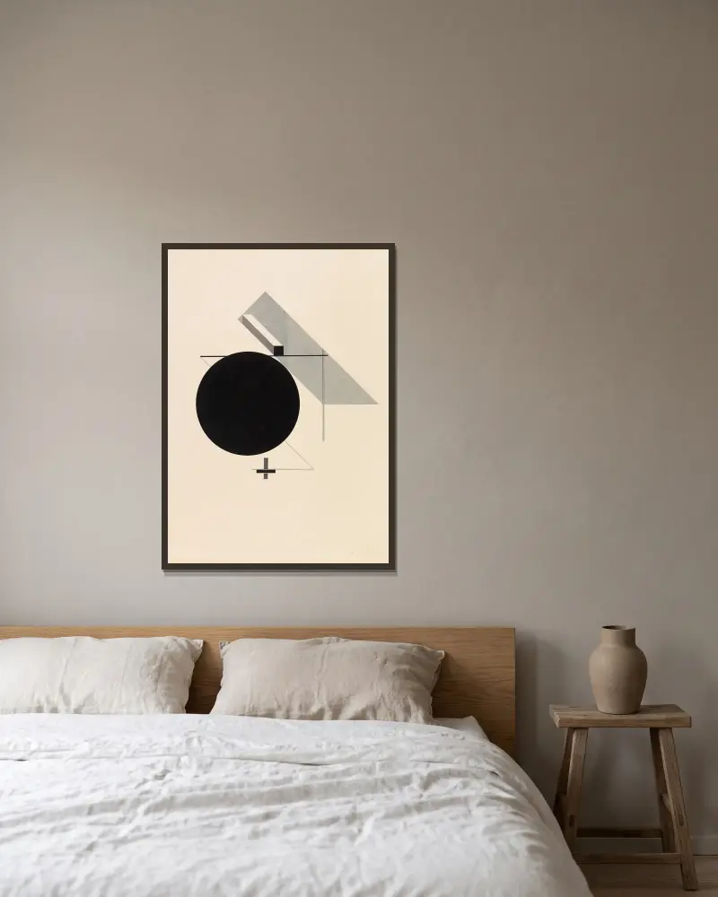 Proun IV – Blatt 4 der I. Kestnermappe, Proun av El Lissitzky inramad på en vägg