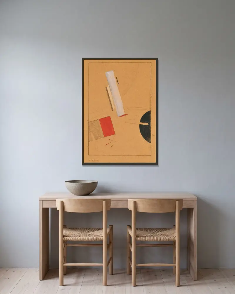 Proun-studie av El Lissitzky inramad på en vägg