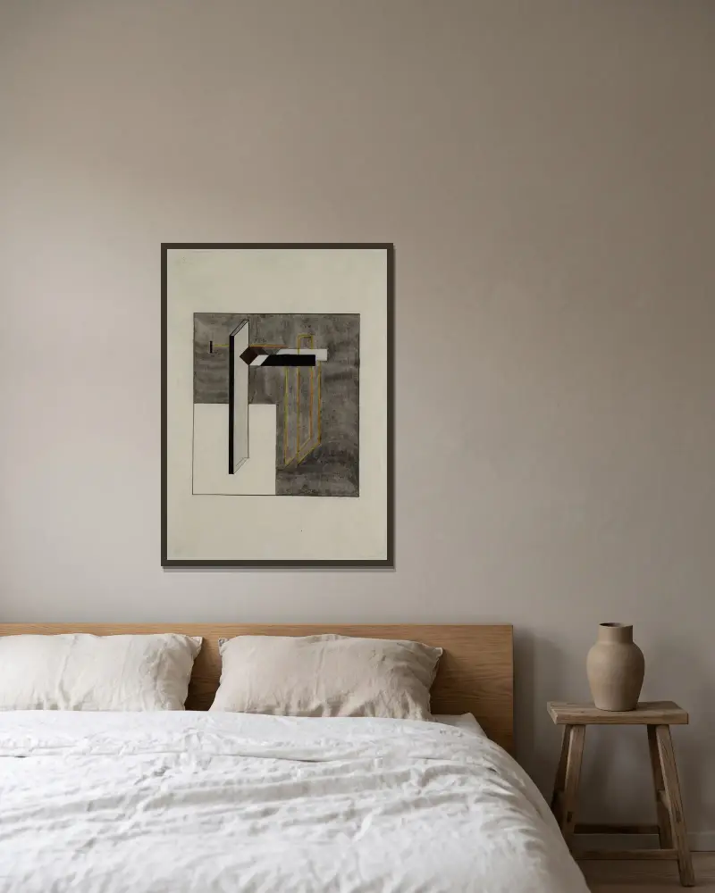 Studie för Proun 4B av El Lissitzky inramad på en vägg