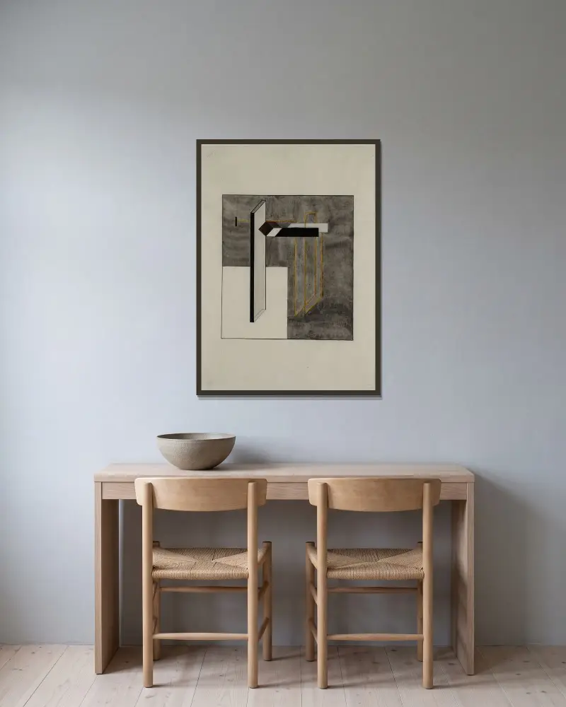 Studie för Proun 4B av El Lissitzky inramad på en vägg