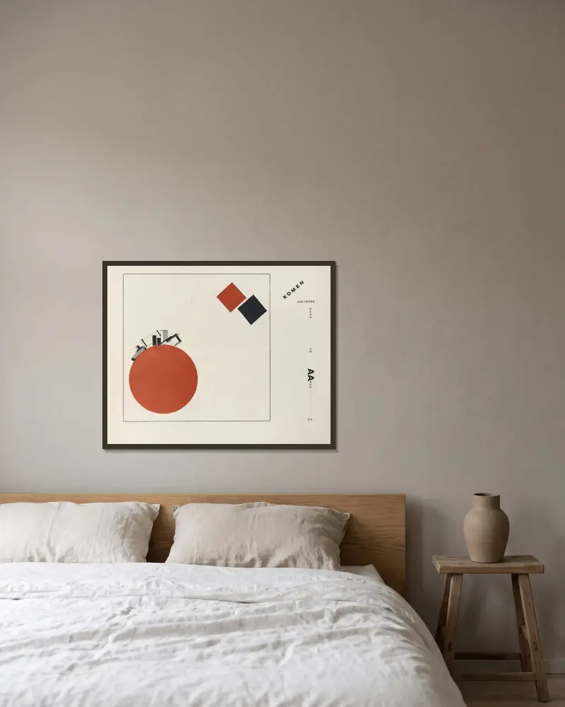 Suprematisch worden van tWee kWA drA ten in 6 konstrukties Pl. 8 av El Lissitzky inramad på en vägg