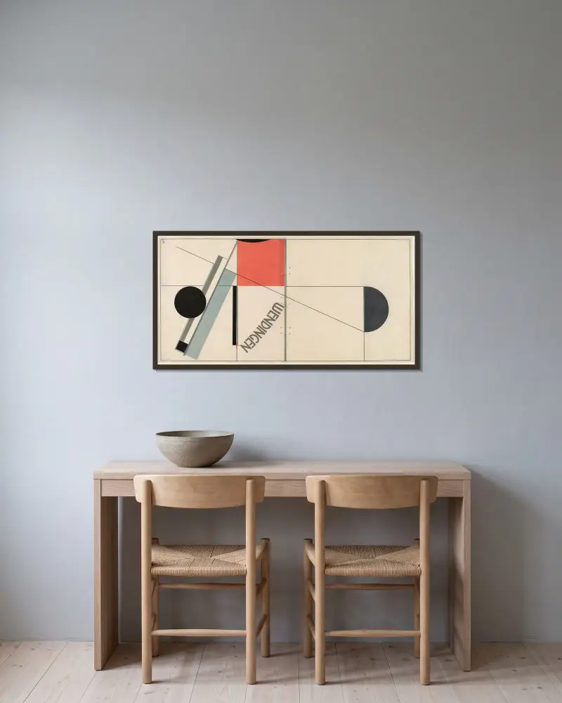 Wendingen av El Lissitzky inramad på en vägg