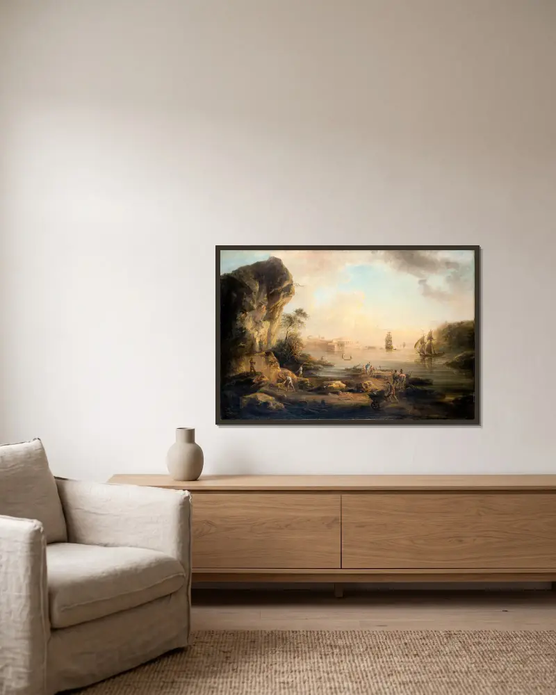 Küstenlandschaft von Elias Martin gerahmt an einer Wand