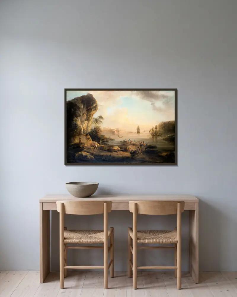 Küstenlandschaft von Elias Martin gerahmt an einer Wand
