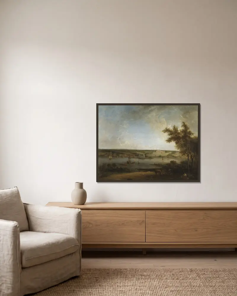 Engelskt landskap från Mistley Hall, Essex av Elias Martin inramad på en vägg