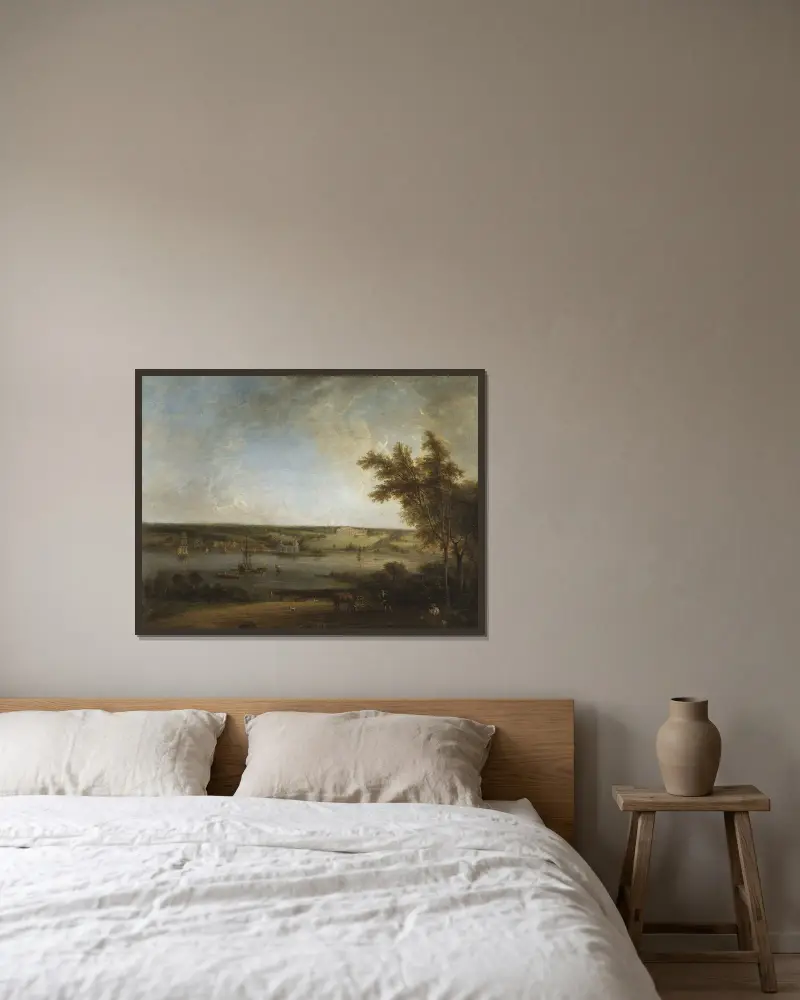 Engelskt landskap från Mistley Hall, Essex av Elias Martin inramad på en vägg