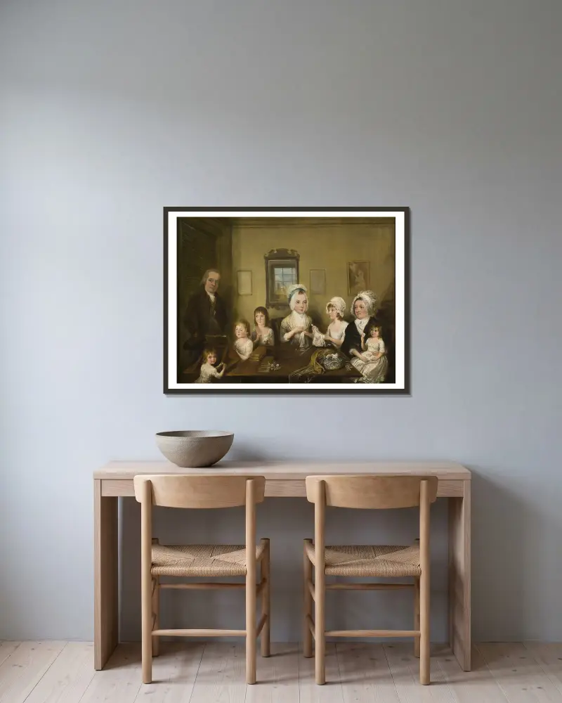 Porträtt av familjen Latrobe of Fulneck av Elias Martin inramad på en vägg