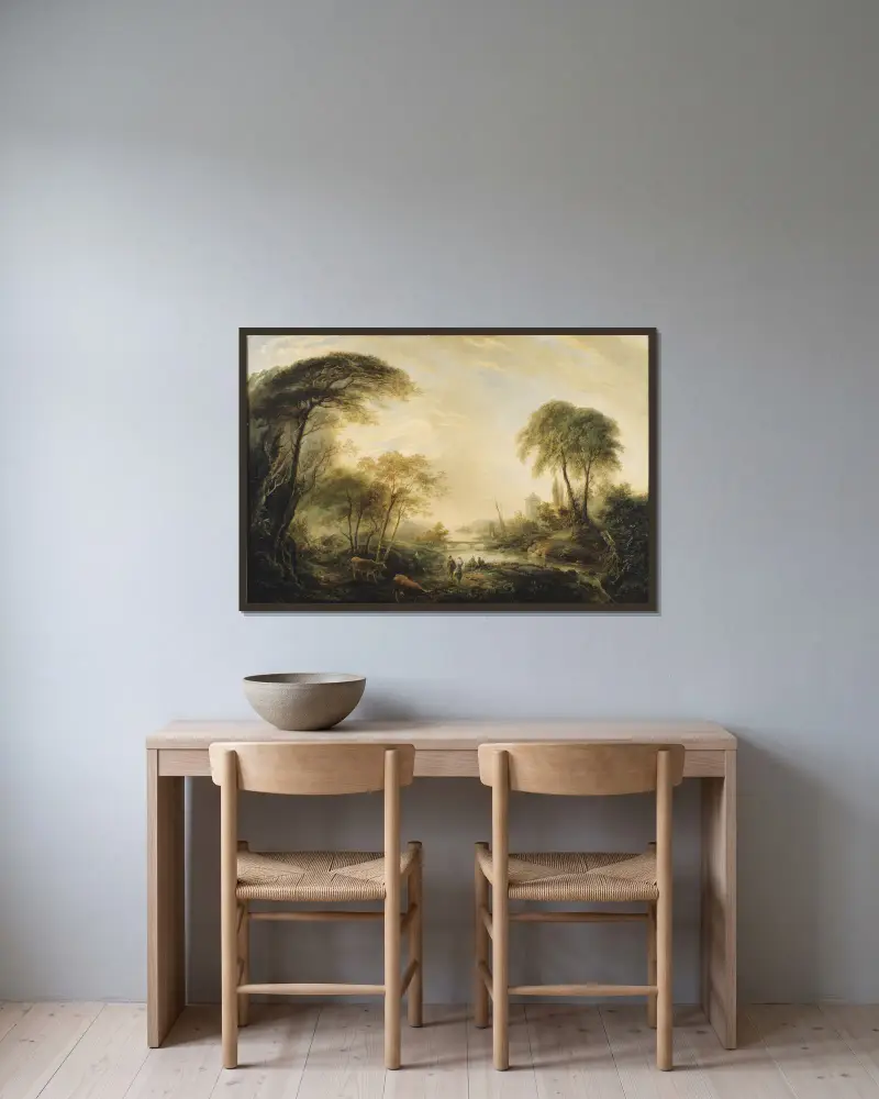 Romantische Landschaft von Elias Martin gerahmt an einer Wand