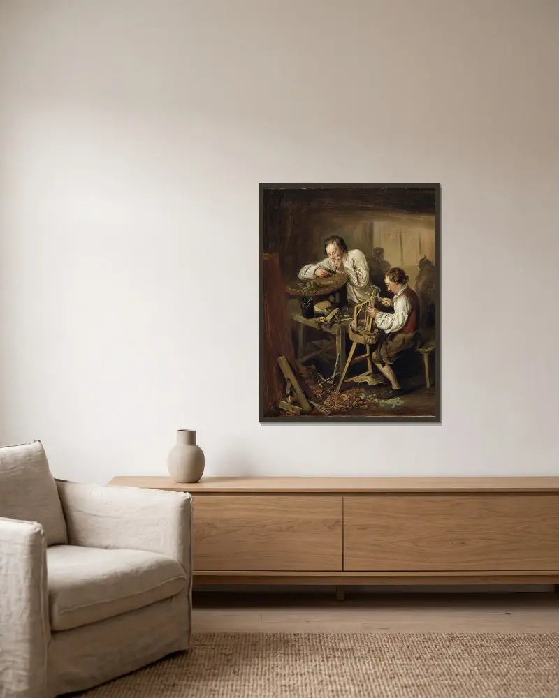 Die Ebonisten (von 1768 bis 1780) von Elias Martin gerahmt an einer Wand