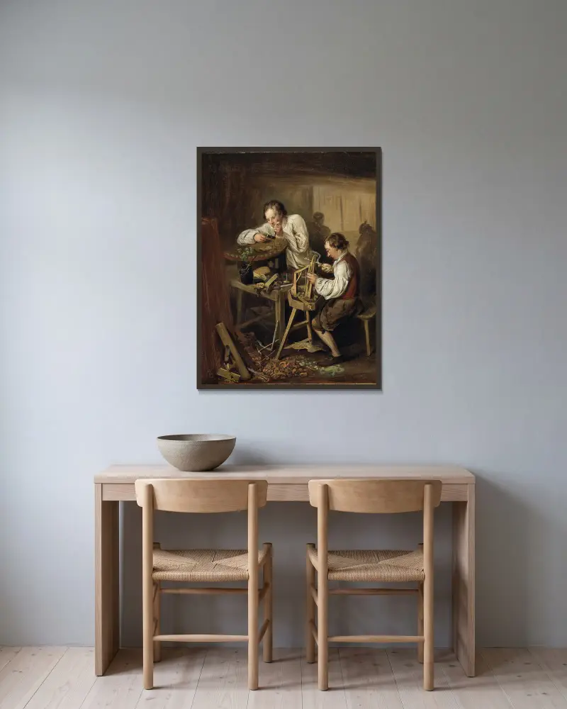 Die Ebonisten (von 1768 bis 1780) von Elias Martin gerahmt an einer Wand