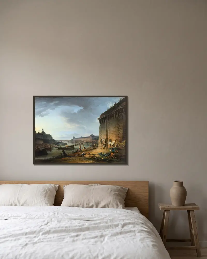 Utsikt över Paris från kajen under Pont Neuf av Elias Martin inramad på en vägg