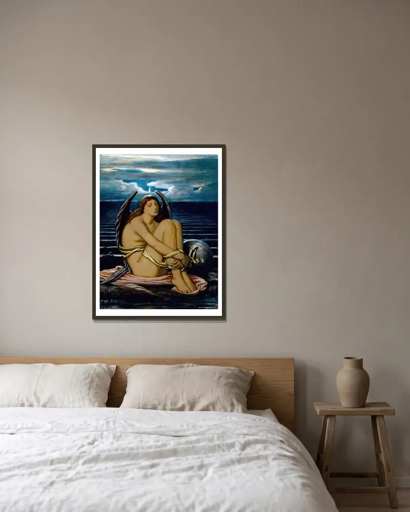 Soul in Bondage av Elihu Vedder inramad på en vägg