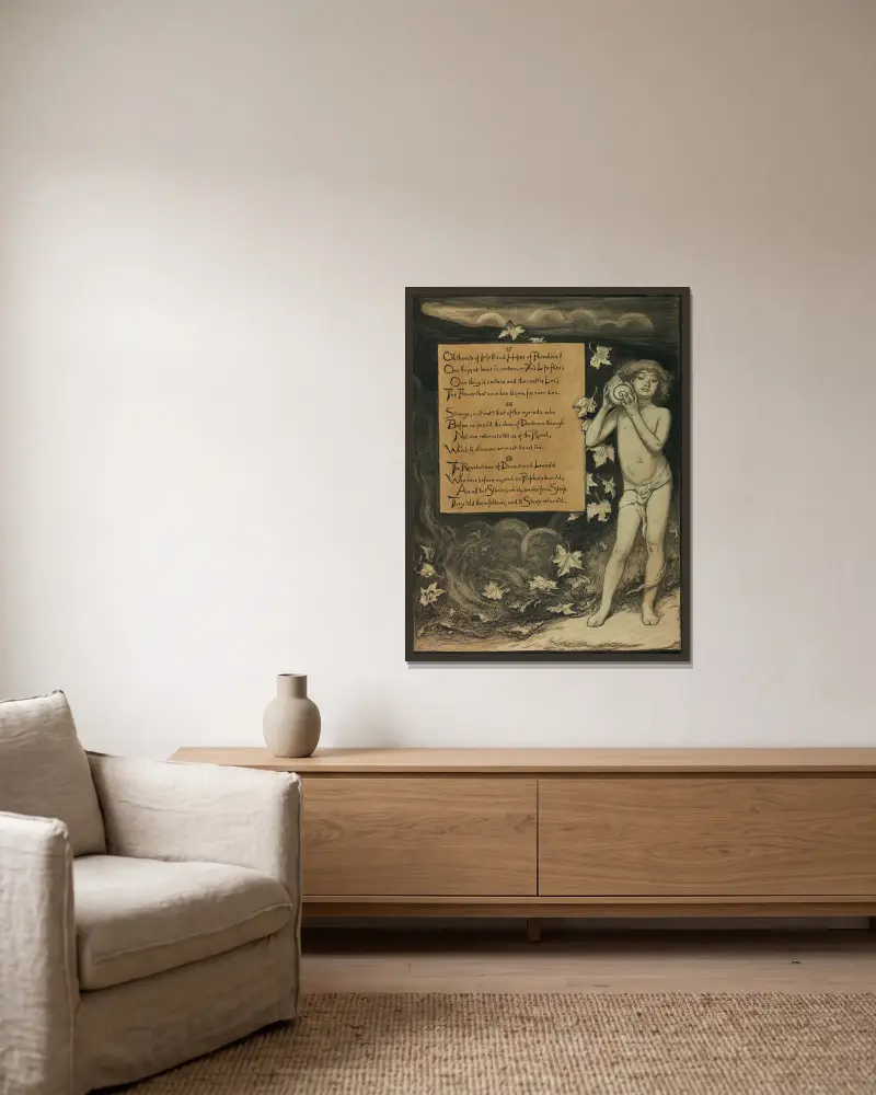 The Present Listening to the Voices of the Past av Elihu Vedder inramad på en vägg