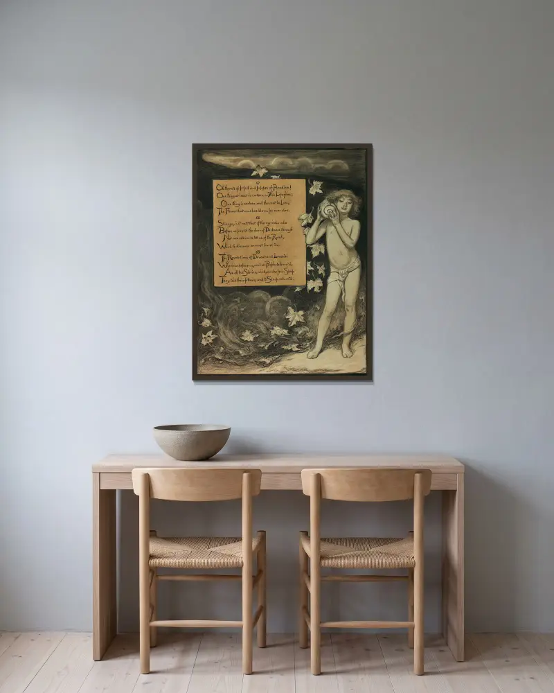 The Present Listening to the Voices of the Past av Elihu Vedder inramad på en vägg