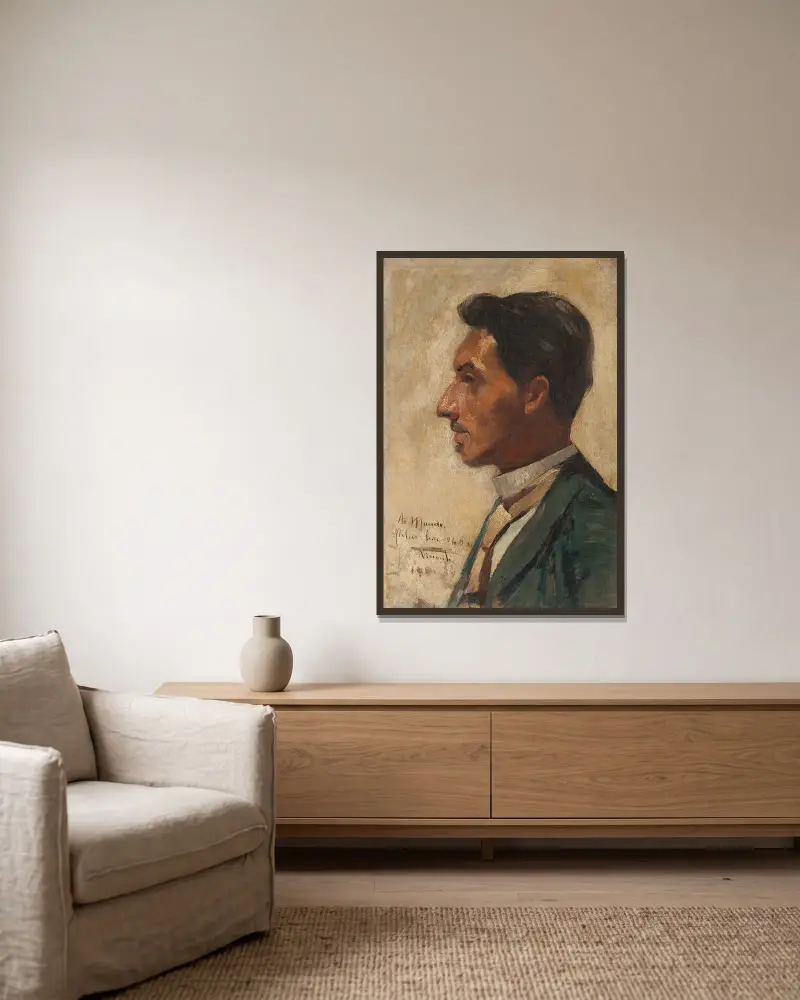Retrato de Macedo av Eliseu Visconti inramad på en vägg