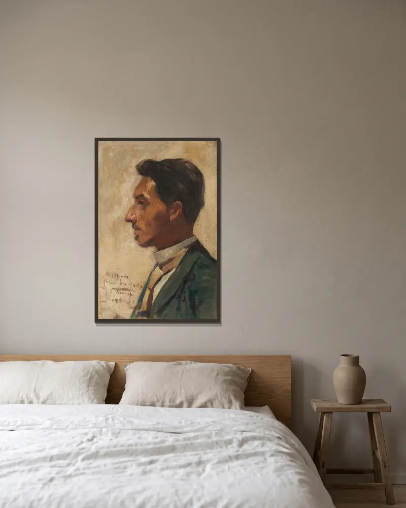 Retrato de Macedo av Eliseu Visconti inramad på en vägg