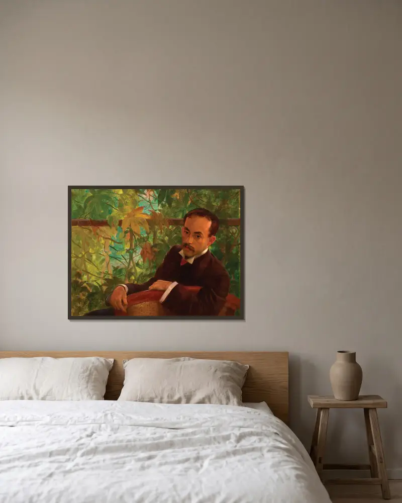 Retrato de Ovídio Romeiro av Eliseu Visconti inramad på en vägg