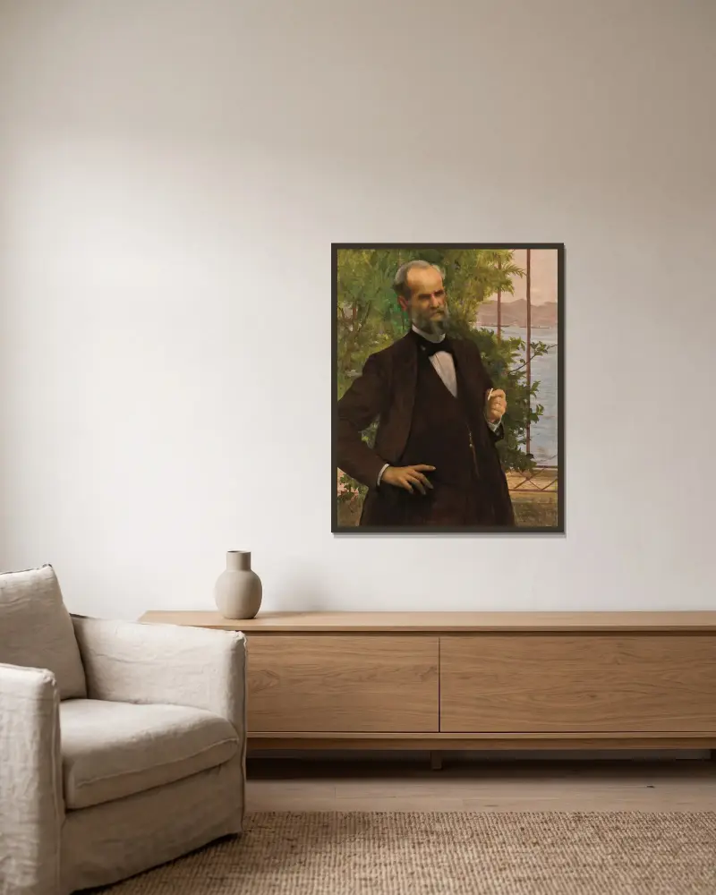 Retrato do Sr. Simas av Eliseu Visconti inramad på en vägg