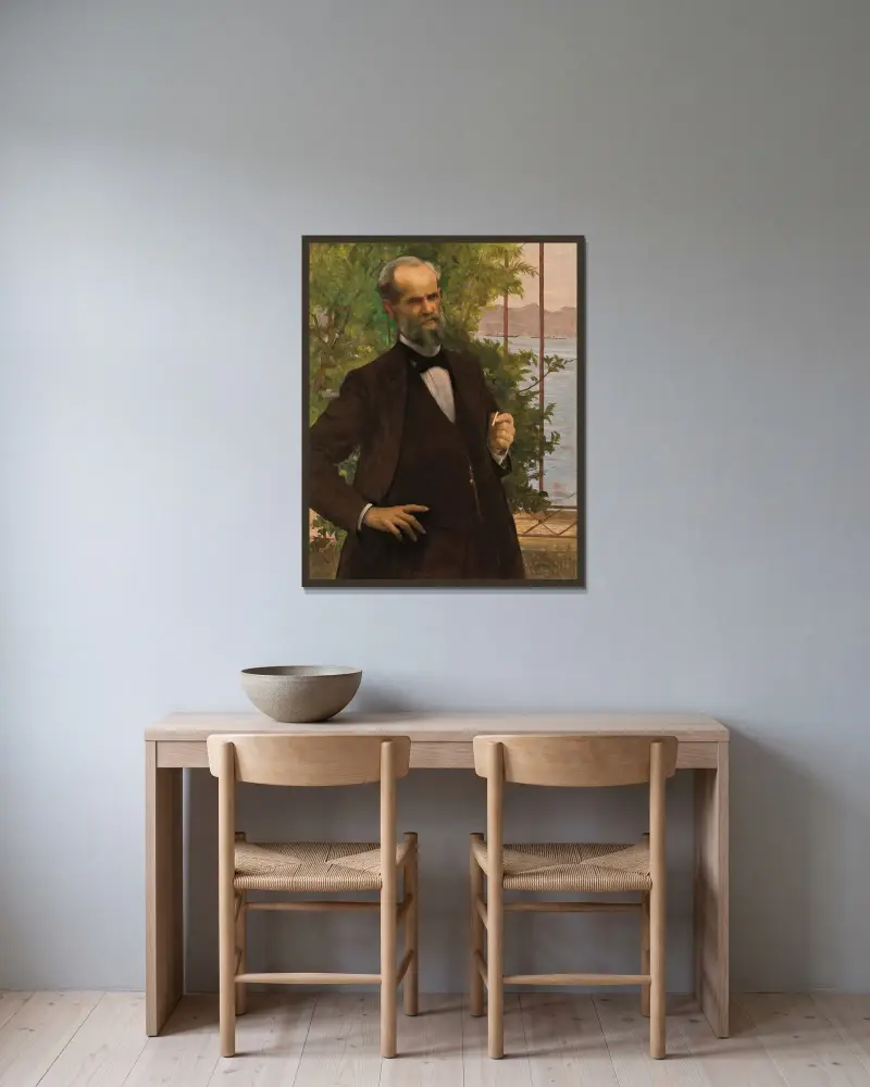 Retrato do Sr. Simas av Eliseu Visconti inramad på en vägg