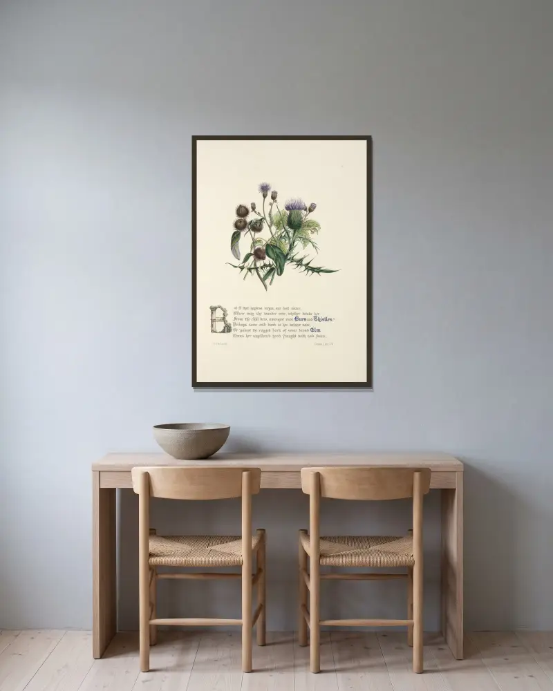 Burrs and thistles, elm av Jane Elizabeth Giraud inramad på en vägg