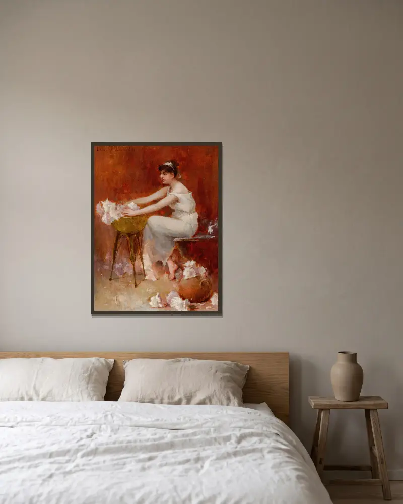 Blumenarrangement von Emil Carlsen gerahmt an einer Wand