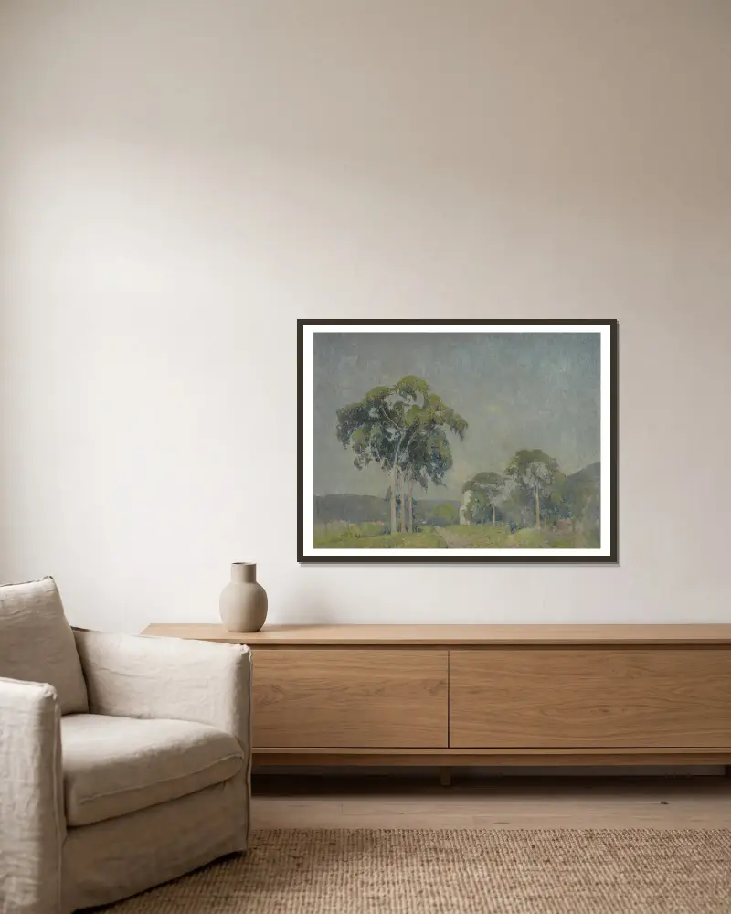 Landschaft mit Bäumen von Emil Carlsen gerahmt an einer Wand