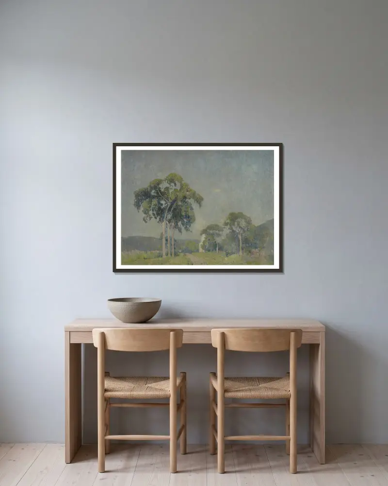 Landschaft mit Bäumen von Emil Carlsen gerahmt an einer Wand