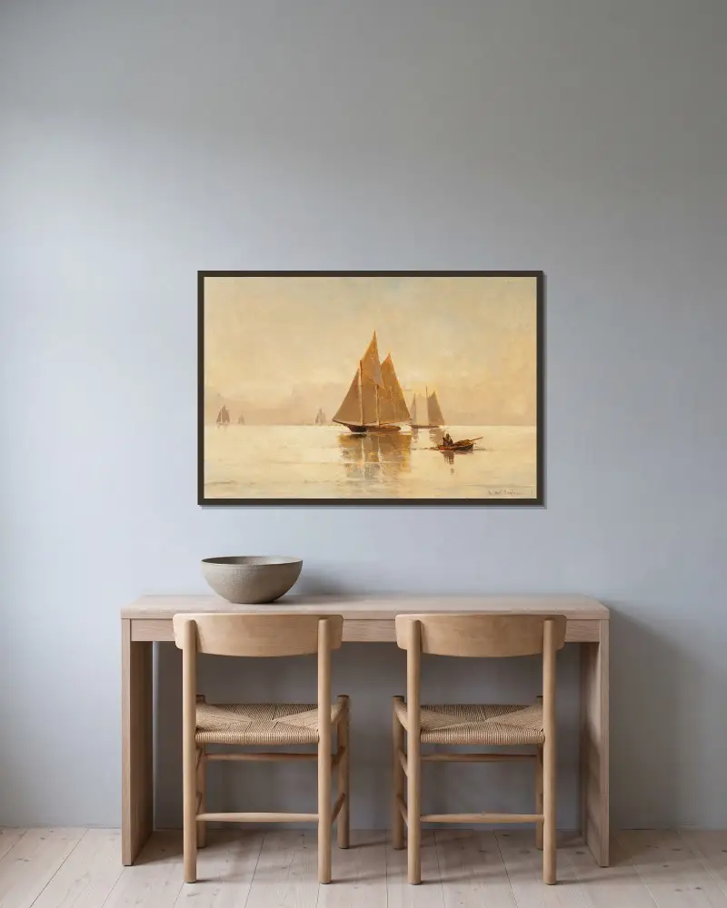 Segelboote am Abend von Emil Carlsen gerahmt an einer Wand